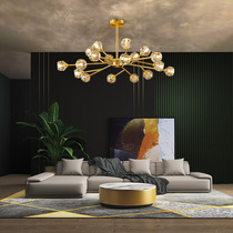 Post-modern living room chandelier crystal lighting all copper dining room bedroom luxury Nordic lighting simple atmospheric molecular lamp