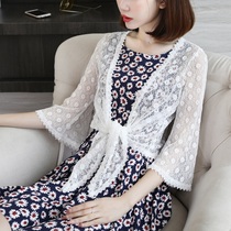 Sunscreen shawl womens summer thin coat hollow top chiffon mesh small cardigan air conditioning outside lace blouse short