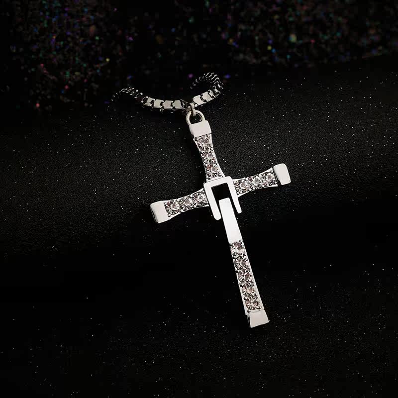 速度与激情多姆同款项链个性烫钻十字架链子夜店配饰吊坠男链子潮