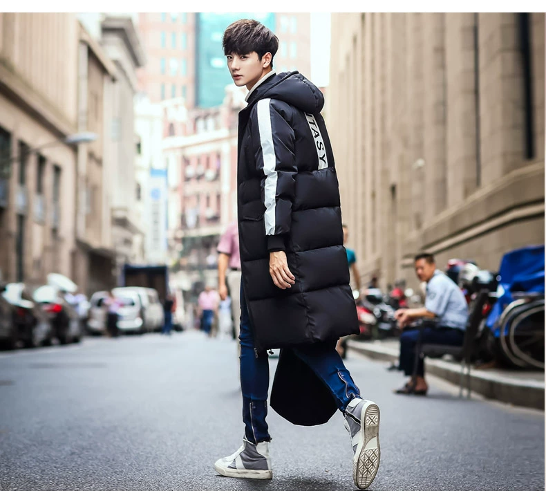 Áo khoác đệm bông nam mùa đông Thanh niên Hàn Quốc dày dặn giản dị Áo khoác đệm bông mỏng giữa độ dài cho học sinh xu hướng mùa đông - Bông