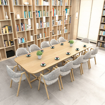 Simple modern conference table and chair combination reception lounge area rectangular table library reading room reception long table