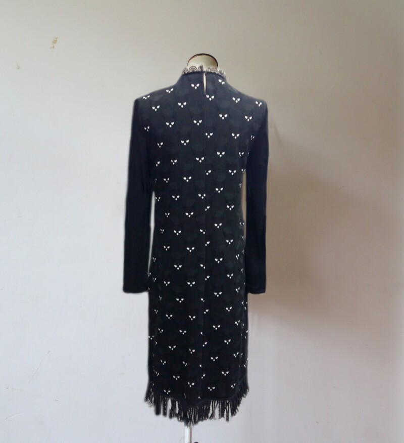 maia香港玫mcl9007时尚拼蕾丝印花流苏连衣裙2019春新女装怡姿卉