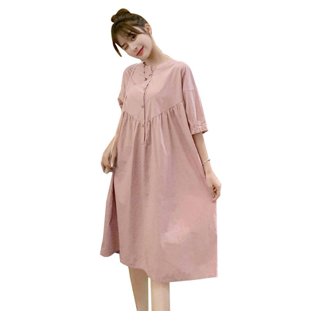 ຄົນອັບເດດ: maternity wear summer shirt dress top mid-length loose Korean style dress maternity skirt summer long dress