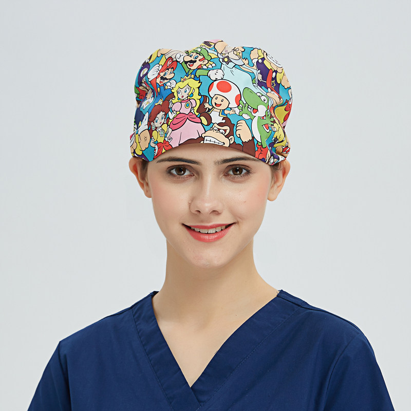 手术帽护士帽全棉印花长短发圆顶女士手术室帽子葫芦帽