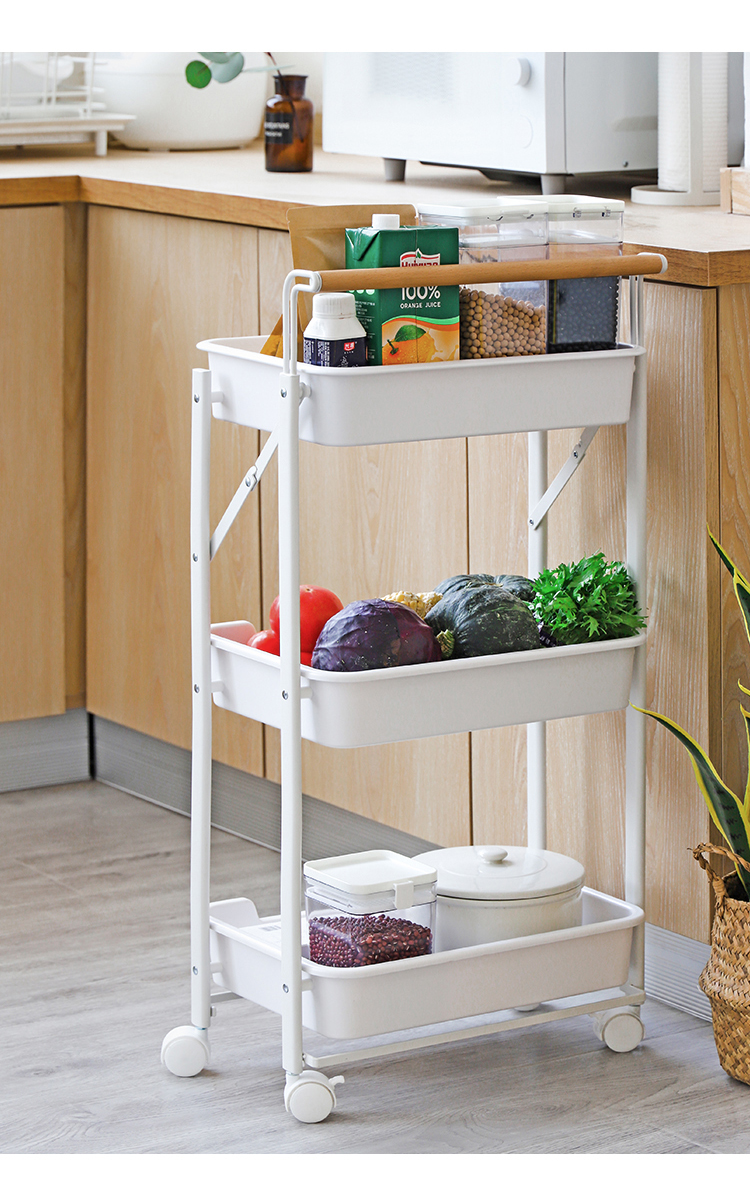 免安装折叠厨房多功能落地式多层收纳置物架果蔬菜篮子移动小推车