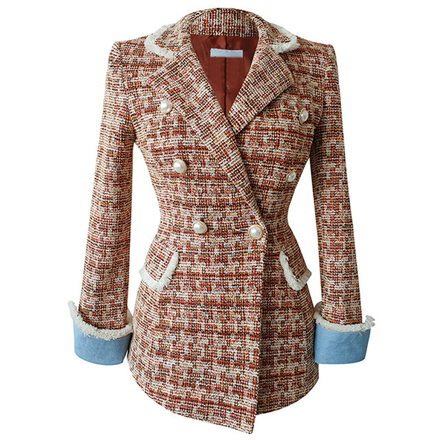 Strong aura women's autumn and winter jacket 2022 new explosion style plaid commuter suit small fragrance top high-end sense Strong aura women's autumn and winter jacket 2022 new explosion style plaid commuter suit small fragrance top high-end sense