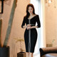 2022 autumn Korean version of the temperament V-neck slim slimming bag hip light familiar style dress OL professional women's overalls 2022 autumn Korean version of the temperament V-neck slim slimming bag hip light familiar style dress OL professional women's overalls