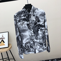 Male design sense niche shirt very fairy shirt male print Korean version trend handsome hair stylist flower shirt
