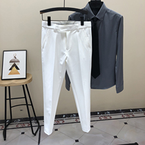 2020 Autumn casual shirt trousers set men with drop feeling White nine-point suit pants mens white pants tide
