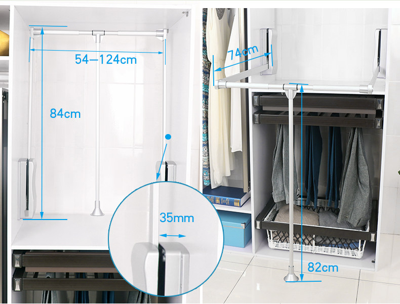 挂衣衣架式衣柜杆柜内升降下拉衣帽间升降衣柜器广东省阻尼衣通杆