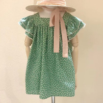 Korean childrens wear 2022 girls summer butterfly sleeve lace edge delicate comfortable baby small floral dress