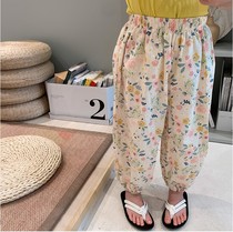 Girls Floral Mosquito Pants Korean Childrens Mosquito Pants Home Casual Summer Thin Baby Lantern Pants