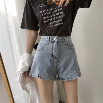 2020 Summer new split high waist burr hole jeans slim loose size fat mm wide leg A hot pants