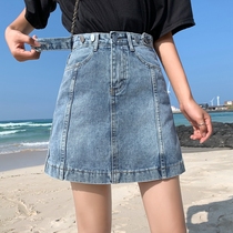 2020 Summer new ins Super fire high waist skirt denim skirt female size fat mm bag hip A skirt tide