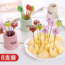 Cute creative fruit fork cartoon children stainless steel leaf fruit fork household plastic fruit fork set