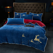 Korean new sheets bed hats thickened milk coral velvet four-piece double-sided velvet flannel quilt cover winter Falai