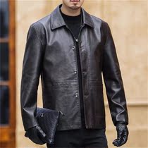 Leather jacket mens leather lapel 2020 spring and autumn new business casual sheepskin jacket middle-aged leather trend