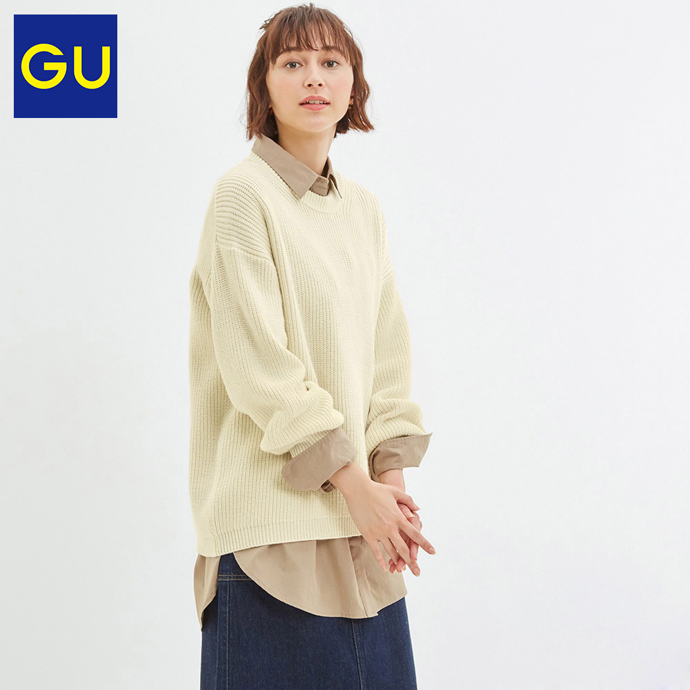 GU极优女装棉混纺宽松针织衫2020新款时尚落肩袖慵懒风毛衣321830,降价幅度33.9%