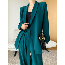 Premium sense retro green suit professional suit casual wide leg pants two piece set female autumn 2021 casual INS blogger