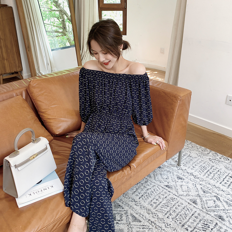 Slotted shoulder jumpsuit polka dot casual pants women's spring and autumn 2021 new high waist hanging wide leg pants thin suit