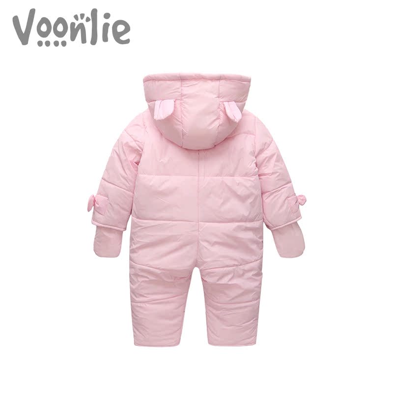 Voonlie婴儿冬装新款加厚夹棉连体衣女宝宝可爱外出哈衣爬服 抗风产品展示图1