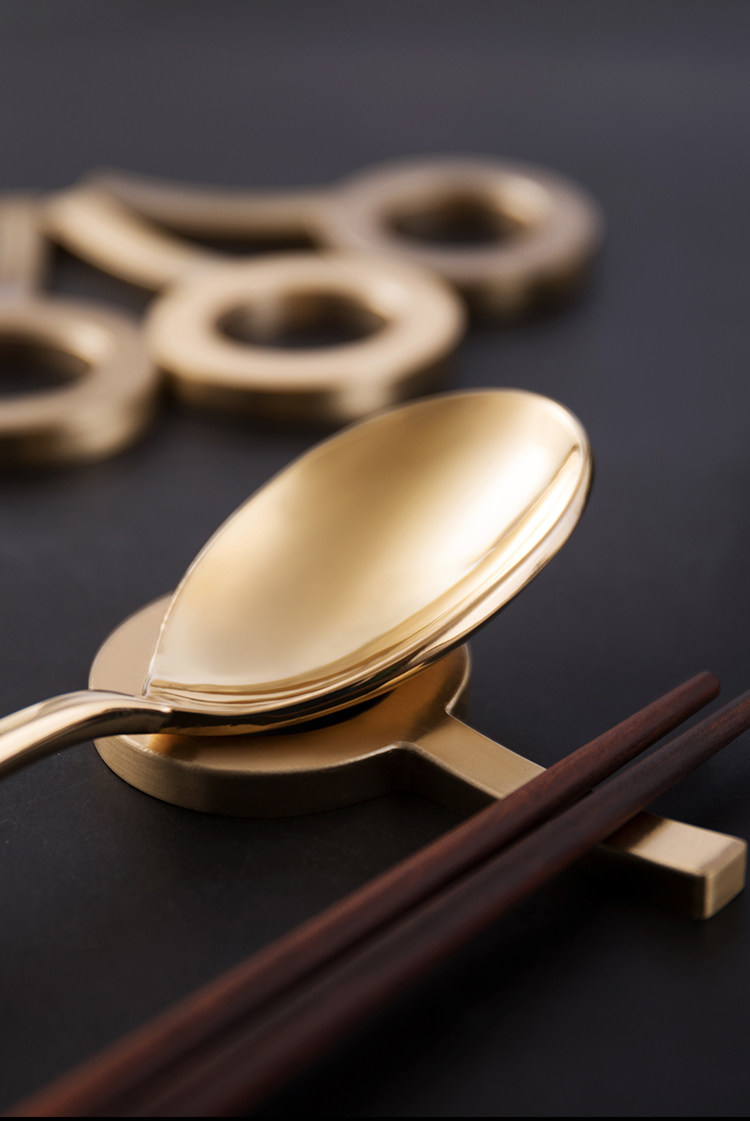 铜筷架日式创意筷托双用型筷枕汤匙托酒店放筷子架子餐厅家用餐具