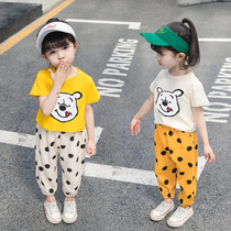 Girls summer suit 2021 Foreign style baby 1 3-4 years old Korean version of childrens summer short-sleeved anti-mosquito pants two-piece set