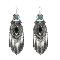 Bohemian national style retro hollow pattern earrings long tassel fashion stud earrings street shot trend earrings