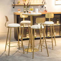 Simple light luxury iron Nordic marble bar table table home bar table high pedal golden table and chair combination