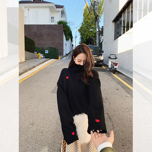 爱心刺绣毛衣女宽松2019秋季新款ins风圆领套头小清新温柔外套