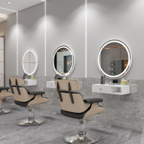 Simple aluminum alloy frame barber shop mirror hairdressing mirror table round mirror hanging wall mirror hair salon perm dyed with light mirror table