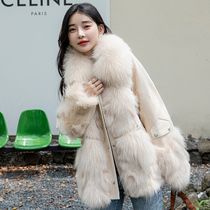 2022 new fox fur coat womens Haining down pie to overcome the fur one-piece slim coat young style