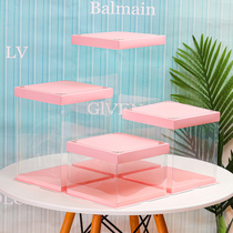 Full transparent cake packaging box 4 four 6 six 8 eight 10 ten 12 inch birthday double layer plus high square birthday packaging box