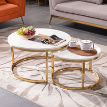 Light luxury coffee table Marble small round table Post-modern simple living room small apartment round creative rock board combination furniture