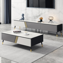 Italian light luxury rock plate coffee table TV cabinet combination Simple modern small apartment living room Solid wood minimalist Nordic floor cabinet