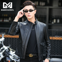 2021 New Haining men mens leather jacket short first layer cowhide jacket stand collar locomotive clothing single leather thin coat