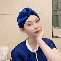 South Korea steps up swimming cap woman long hair fabric comfort instraty head fashion cute protective ear sunscreen swimming hat women