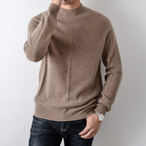 Semi-turtleneck cashmere sweater mens young and middle-aged winter pullover bottoming sweater casual Korean loose solid color sweater