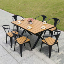 Outdoor Table and Chairs Outdoor Garden Courtyard Patio Waterproof Sunscreen Table and Chairs Cafe Milk Tea Shop Outdoor Plastic Wood Table and Chairs