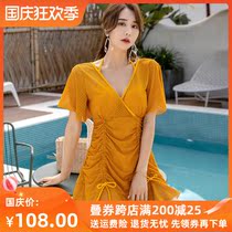 Swimsuit female summer conjoined conservative students covering belly thin 2021 new fairy sexy gathering large size hot spring swimsuit