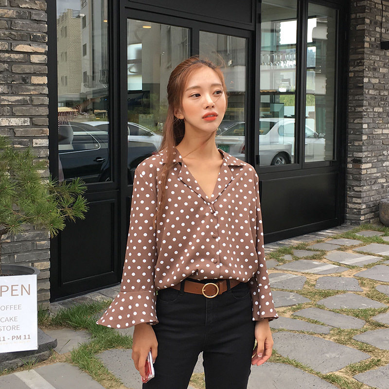 owole朴瑟seul显气质波点衬衫