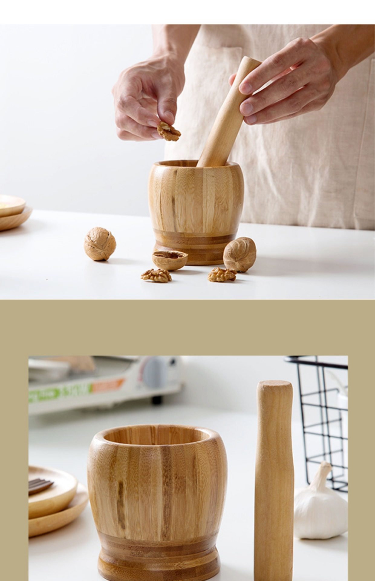 楠竹手动捣蒜罐厨房捣蒜器臼子 家用小工具压蒜大姜捣碎器蒜泥器