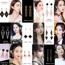 European and American fashion versatile titanium steel earrings long geometric diamond earrings female exaggerated temperament hypoallergenic simple earrings