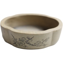 Early Yixing original mine sunflower yellow section mud engraving flowers spring to earthly oval beam waist-shaped palm upper mini-flower pot
