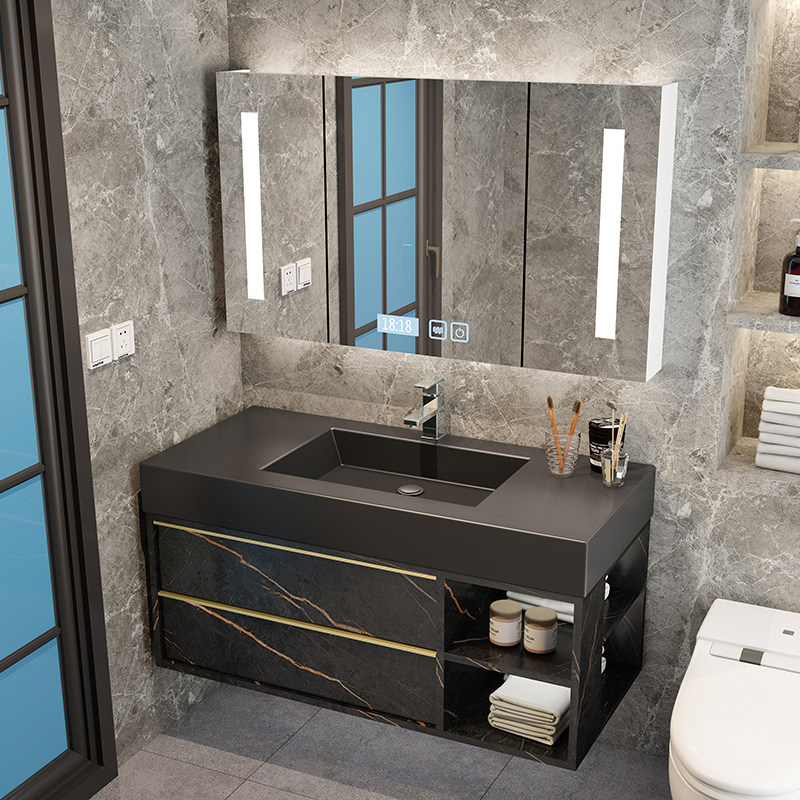 轻奢岩板浴室柜组合卫生间洗漱台一体洗手盆洗脸池简约卫浴面盆柜