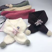 Korean Winter Childrens scarves Joker solid lamb plush mens and womens baby cross cute scarf kid neck