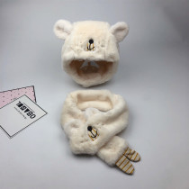 Baby bear suit hat plus velvet thickened handmade baby hat 3-6-12 months childrens plush hat winter