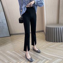 Korean version of black split micro-bell-bottomed pants womens spring high waist was thin nine points suit pants eight points 150 small