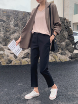 Korean suit pants womens spring and autumn new high-waisted slim straight black nine-point pants casual cigarette pipe pants drape