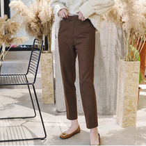 South Korea 2021 autumn and winter new woolen harem pants womens casual slimming loose trousers straight pipe radish pants